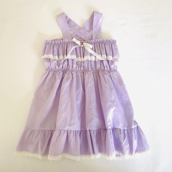 Vintage Evy Of California Dress Toddler Girls 4T Pastel Purple Lace Trim Easter - Picture 1 of 8